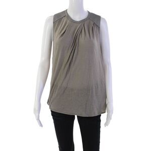 Helmut Lang Womens Leather Round Neck Zip Back Sleeveless Tank Top Gray Size S